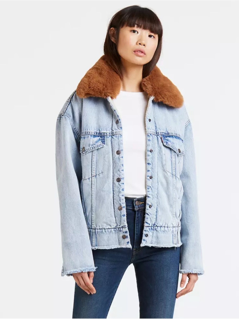 Levi’s Oversize Trucker Denim Sherpa Jacket w/Faux-Fur Removable Collar